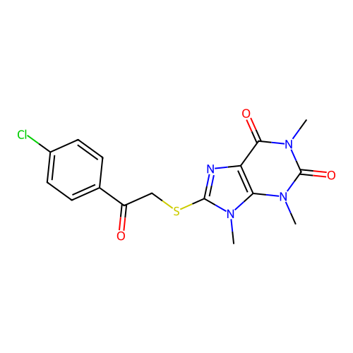 8-[2-(4-Chlorophenyl)-2-oxoethyl]sulfanyl-1,3,9-trimethylpurine-2,6-dione structure