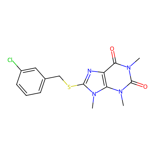 8-[(3-Chlorophenyl)methylsulfanyl]-1,3,9-trimethylpurine-2,6-dione structure