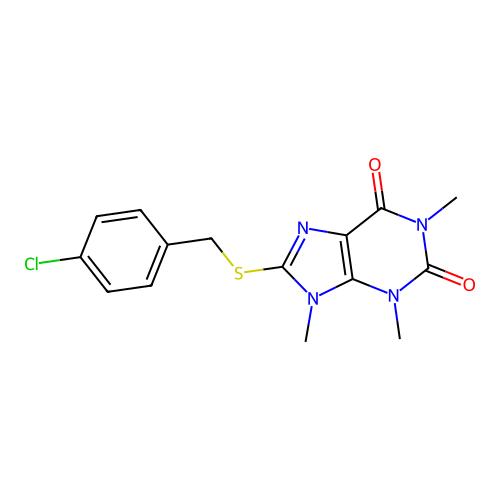 8-[(4-Chlorophenyl)methylsulfanyl]-1,3,9-trimethylpurine-2,6-dione structure