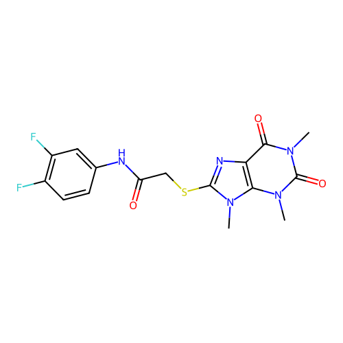 N-(3,4-difluorophenyl)-2-(1,3,9-trimethyl-2,6-dioxopurin-8-yl)sulfanylacetamide structure