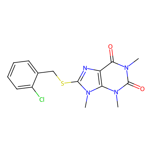 8-[(2-Chlorophenyl)methylsulfanyl]-1,3,9-trimethylpurine-2,6-dione structure