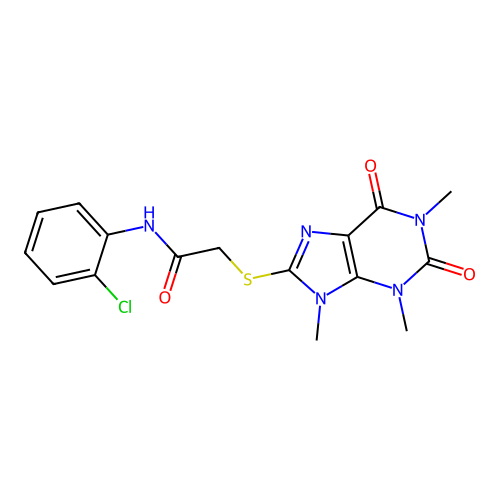 N-(2-chlorophenyl)-2-(1,3,9-trimethyl-2,6-dioxopurin-8-yl)sulfanylacetamide structure