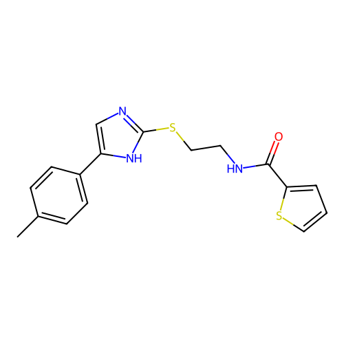 N-(2-((5-(p-tolyl)-1H-imidazol-2-yl)thio)ethyl)thiophene-2-carboxamide structure