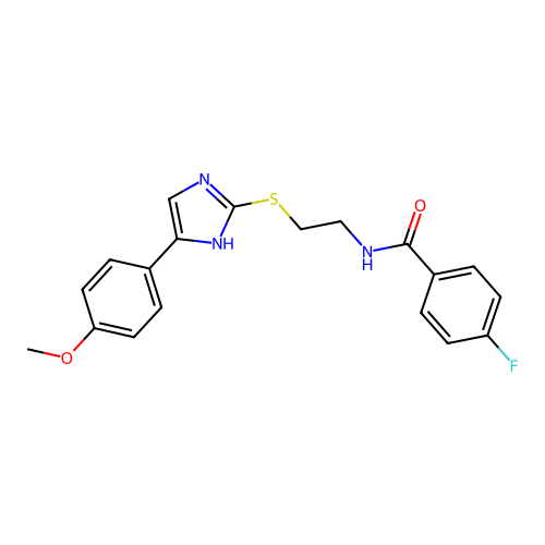 4-fluoro-N-(2-((5-(4-methoxyphenyl)-1H-imidazol-2-yl)thio)ethyl)benzamide structure