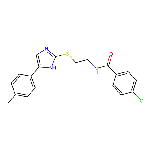 4-chloro-N-(2-{[5-(4-methylphenyl)-1H-imidazol-2-yl]sulfanyl}ethyl)benzamide structure