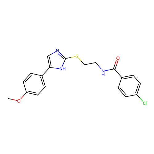 4-chloro-N-(2-{[5-(4-methoxyphenyl)-1H-imidazol-2-yl]sulfanyl}ethyl)benzamide structure