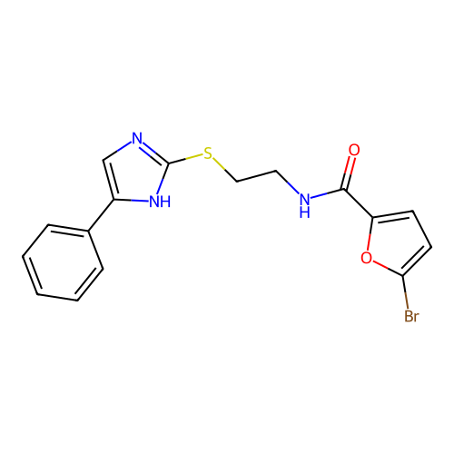 5-bromo-N-(2-((5-phenyl-1H-imidazol-2-yl)thio)ethyl)furan-2-carboxamide structure