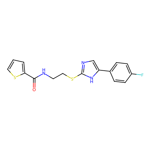 N-(2-((5-(4-fluorophenyl)-1H-imidazol-2-yl)thio)ethyl)thiophene-2-carboxamide structure
