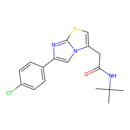 N-tert-butyl-2-[6-(4-chlorophenyl)imidazo[2,1-b][1,3]thiazol-3-yl]acetamide structure