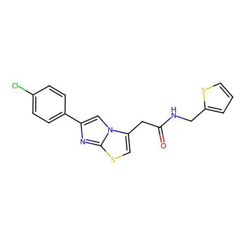 2-[6-(4-chlorophenyl)imidazo[2,1-b][1,3]thiazol-3-yl]-N-[(thiophen-2-yl)methyl]acetamide structure