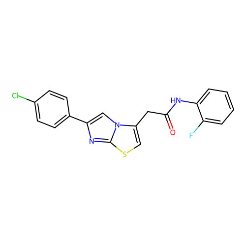 2-[6-(4-chlorophenyl)imidazo[2,1-b][1,3]thiazol-3-yl]-N-(2-fluorophenyl)acetamide structure