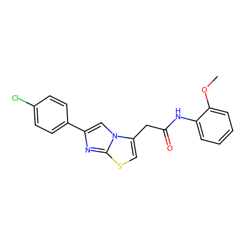 2-[6-(4-chlorophenyl)imidazo[2,1-b][1,3]thiazol-3-yl]-N-(2-methoxyphenyl)acetamide structure