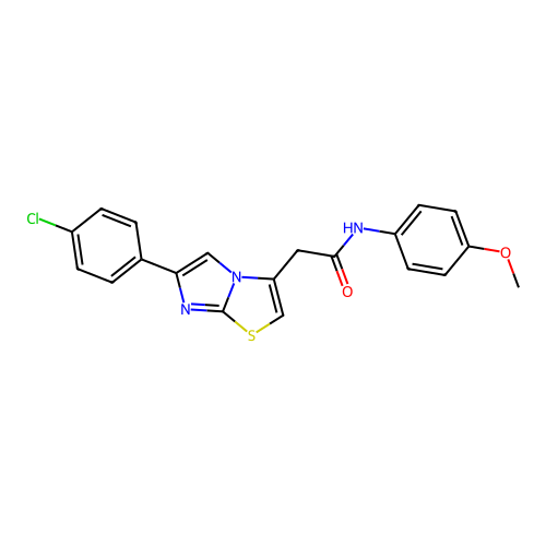 2-[6-(4-chlorophenyl)imidazo[2,1-b][1,3]thiazol-3-yl]-N-(4-methoxyphenyl)acetamide structure