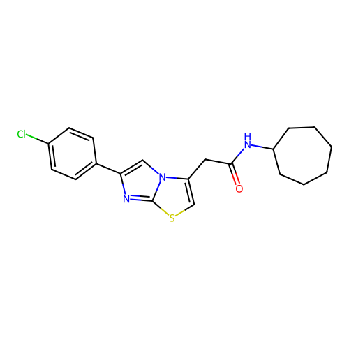 2-[6-(4-chlorophenyl)imidazo[2,1-b][1,3]thiazol-3-yl]-N-cycloheptylacetamide structure