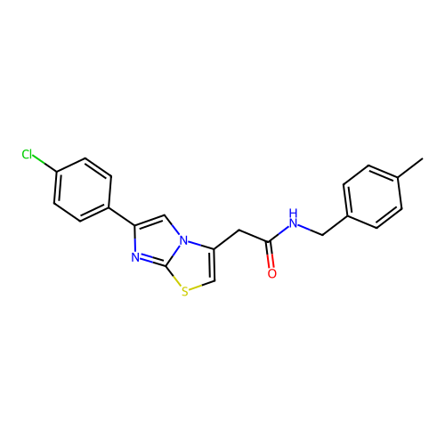 2-[6-(4-chlorophenyl)imidazo[2,1-b][1,3]thiazol-3-yl]-N-[(4-methylphenyl)methyl]acetamide structure