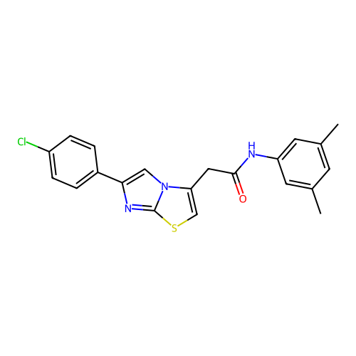 2-[6-(4-chlorophenyl)imidazo[2,1-b][1,3]thiazol-3-yl]-N-(3,5-dimethylphenyl)acetamide structure