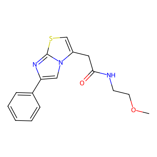 N-(2-methoxyethyl)-2-(6-phenylimidazo[2,1-b]thiazol-3-yl)acetamide structure