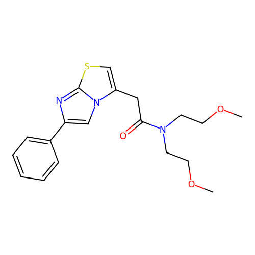 N,N-bis(2-methoxyethyl)-2-(6-phenylimidazo[2,1-b]thiazol-3-yl)acetamide structure