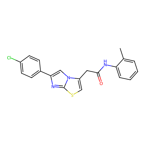 2-[6-(4-chlorophenyl)imidazo[2,1-b][1,3]thiazol-3-yl]-N-(2-methylphenyl)acetamide structure