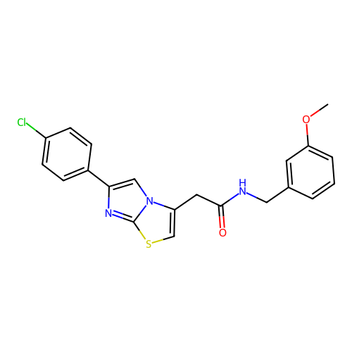 2-[6-(4-chlorophenyl)imidazo[2,1-b][1,3]thiazol-3-yl]-N-[(3-methoxyphenyl)methyl]acetamide structure