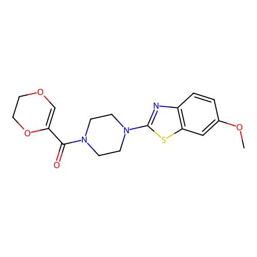 2-[4-(5,6-dihydro-1,4-dioxine-2-carbonyl)piperazin-1-yl]-6-methoxy-1,3-benzothiazole structure