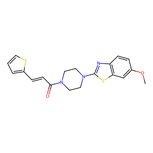 (2E)-1-[4-(6-methoxy-1,3-benzothiazol-2-yl)piperazin-1-yl]-3-(thiophen-2-yl)prop-2-en-1-one structure