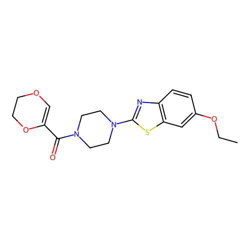 2-[4-(5,6-dihydro-1,4-dioxine-2-carbonyl)piperazin-1-yl]-6-ethoxy-1,3-benzothiazole structure