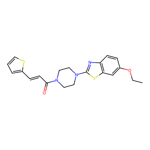 (2E)-1-[4-(6-ethoxy-1,3-benzothiazol-2-yl)piperazin-1-yl]-3-(thiophen-2-yl)prop-2-en-1-one structure