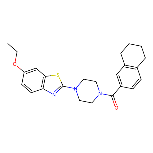 6-ethoxy-2-[4-(5,6,7,8-tetrahydronaphthalene-2-carbonyl)piperazin-1-yl]-1,3-benzothiazole structure