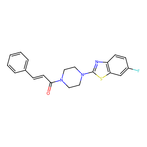 (E)-1-[4-(6-fluoro-1,3-benzothiazol-2-yl)piperazin-1-yl]-3-phenylprop-2-en-1-one structure