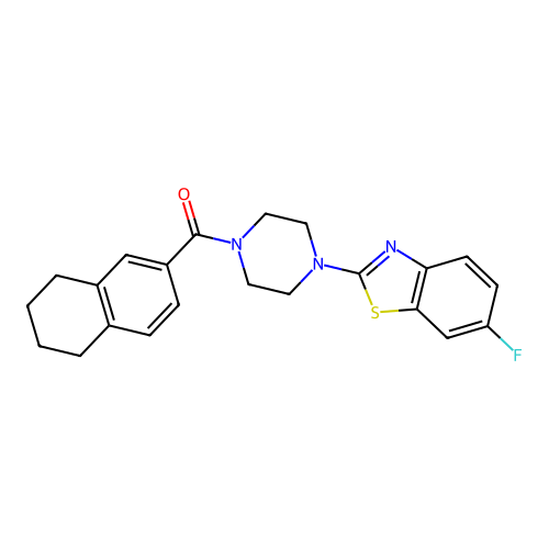 6-fluoro-2-[4-(5,6,7,8-tetrahydronaphthalene-2-carbonyl)piperazin-1-yl]-1,3-benzothiazole structure