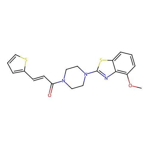 (2E)-1-[4-(4-methoxy-1,3-benzothiazol-2-yl)piperazin-1-yl]-3-(thiophen-2-yl)prop-2-en-1-one structure