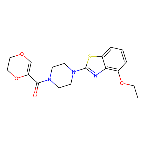 2-[4-(5,6-dihydro-1,4-dioxine-2-carbonyl)piperazin-1-yl]-4-ethoxy-1,3-benzothiazole structure