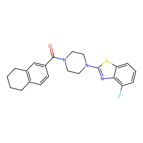 4-fluoro-2-[4-(5,6,7,8-tetrahydronaphthalene-2-carbonyl)piperazin-1-yl]-1,3-benzothiazole structure