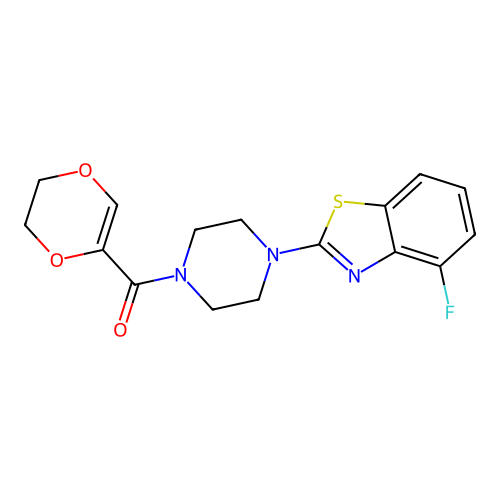 (5,6-dihydro-1,4-dioxin-2-yl)(4-(4-fluorobenzo[d]thiazol-2-yl)piperazin-1-yl)methanone structure