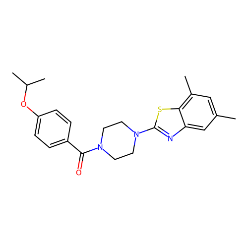 5,7-dimethyl-2-{4-[4-(propan-2-yloxy)benzoyl]piperazin-1-yl}-1,3-benzothiazole structure