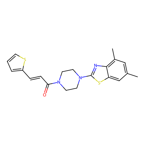(2E)-1-[4-(4,6-dimethyl-1,3-benzothiazol-2-yl)piperazin-1-yl]-3-(thiophen-2-yl)prop-2-en-1-one structure