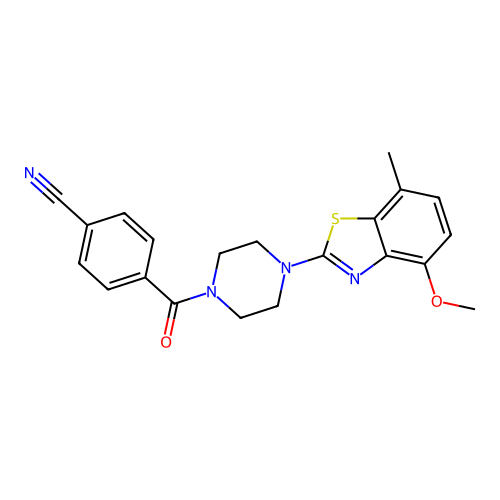 4-[4-(4-methoxy-7-methyl-1,3-benzothiazol-2-yl)piperazine-1-carbonyl]benzonitrile structure