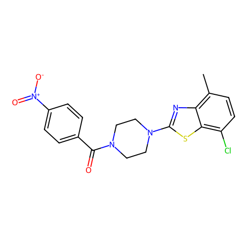 7-chloro-4-methyl-2-[4-(4-nitrobenzoyl)piperazin-1-yl]-1,3-benzothiazole structure