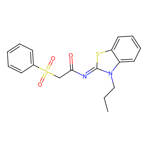 2-(benzenesulfonyl)-N-(3-propyl-1,3-benzothiazol-2-ylidene)acetamide structure