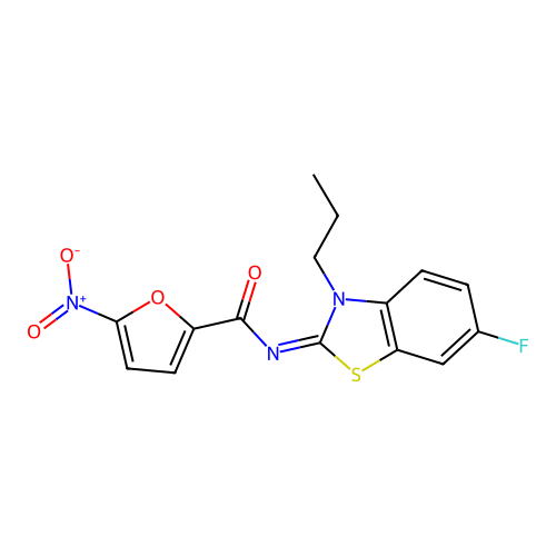 N-(6-fluoro-3-propyl-1,3-benzothiazol-2-ylidene)-5-nitrofuran-2-carboxamide structure