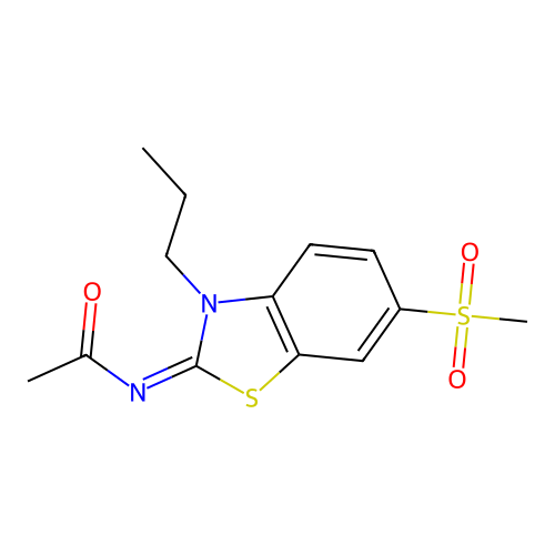 N-(6-methylsulfonyl-3-propyl-1,3-benzothiazol-2-ylidene)acetamide structure
