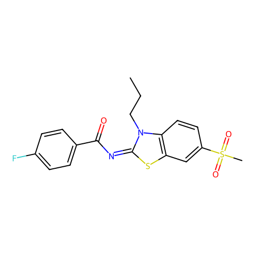 4-fluoro-N-(6-methylsulfonyl-3-propyl-1,3-benzothiazol-2-ylidene)benzamide structure