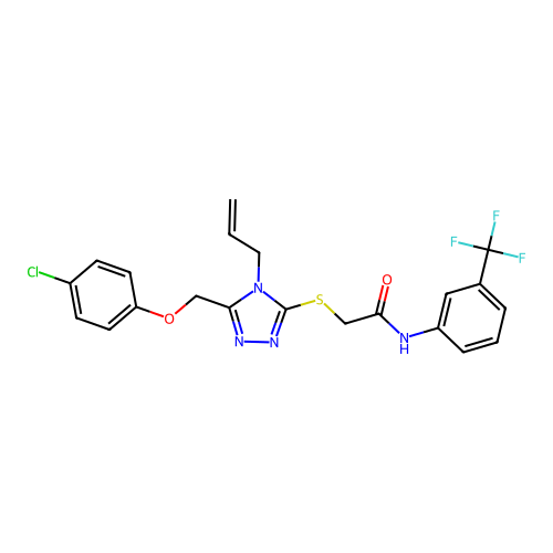 2-({5-[(4-chlorophenoxy)methyl]-4-(prop-2-en-1-yl)-4H-1,2,4-triazol-3-yl}sulfanyl)-N-[3-(trifluoromethyl)phenyl]acetamide structure