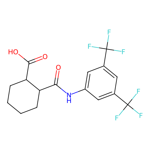 2-(N-(3,5-Bis(trifluoromethyl)phenyl)carbamoyl)cyclohexanecarboxylic acid structure