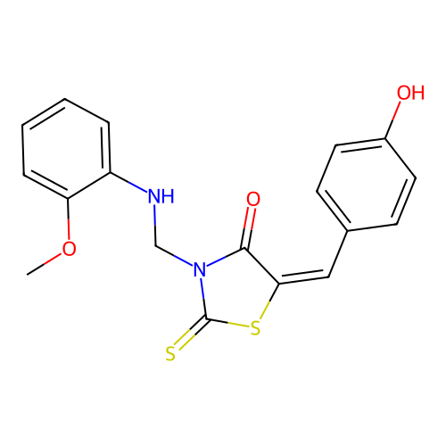 4-Thiazolidinone, 5-((4-hydroxyphenyl)methylene)-3-(((2-methoxyphenyl)amino)methyl)-2-thioxo- structure