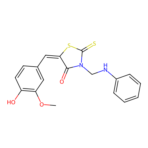 4-Thiazolidinone, 5-((4-hydroxy-3-methoxyphenyl)methylene)-3-((phenylamino)methyl)-2-thioxo- structure