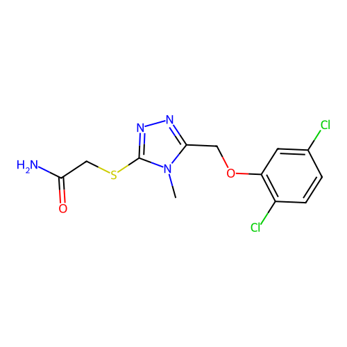2-[[5-[(2,5-dichlorophenoxy)methyl]-4-methyl-1,2,4-triazol-3-yl]sulfanyl]acetamide structure