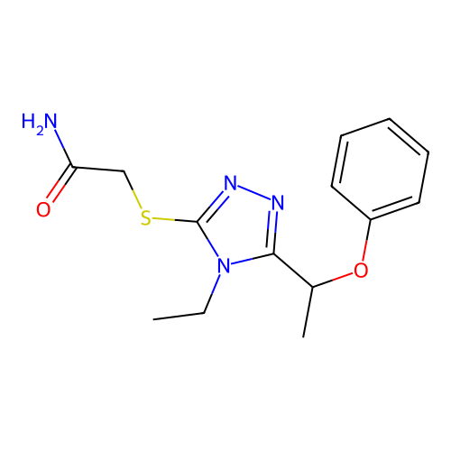 2-{[4-ethyl-5-(1-phenoxyethyl)-4H-1,2,4-triazol-3-yl]sulfanyl}acetamide structure