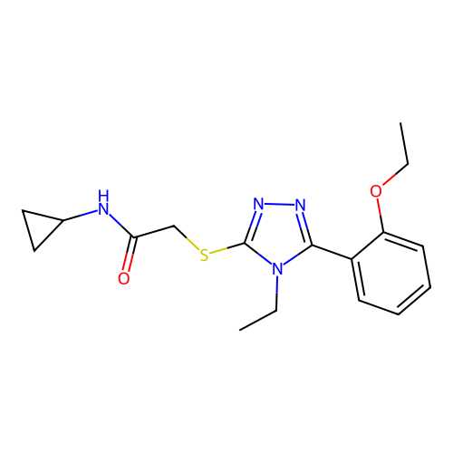 N-cyclopropyl-2-[[5-(2-ethoxyphenyl)-4-ethyl-1,2,4-triazol-3-yl]sulfanyl]acetamide structure